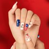 IDDFEVE 4th of July Press on Nails, Medium Square Independence Day Red Blue Nails, USA Flag Designs Artificial Acrylic Holiday Nail Decorations for Women