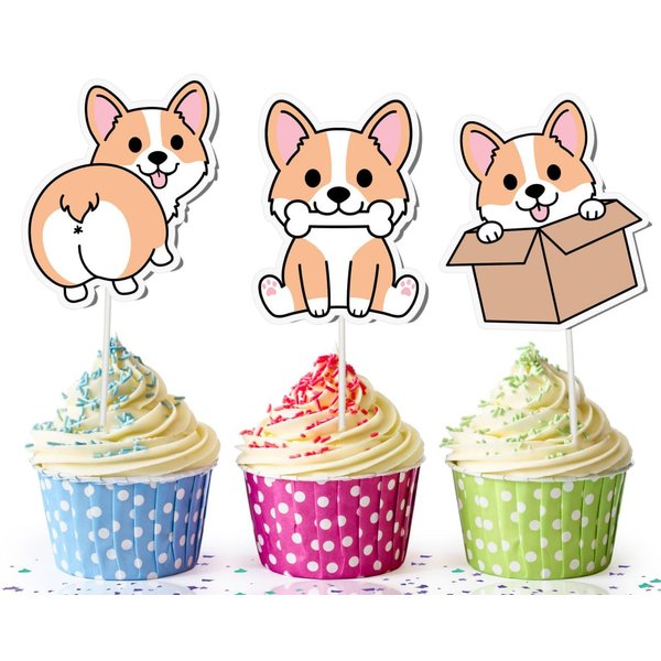 Funny dogs Cupcake Toppers | Kawaii corgi Party Supplies for Birthday and etc. | Cute Dog Theme Birthday Decorations for Kids |