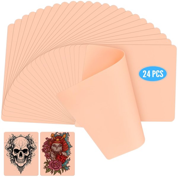 24 Pcs Tattoo Skin Practice Kit, Tattoo Practice Skins for Beginners Fake Skin Tattooing, Independent Packaging, Double Sides Tattoo Skin for (7.5 * 5.8)
