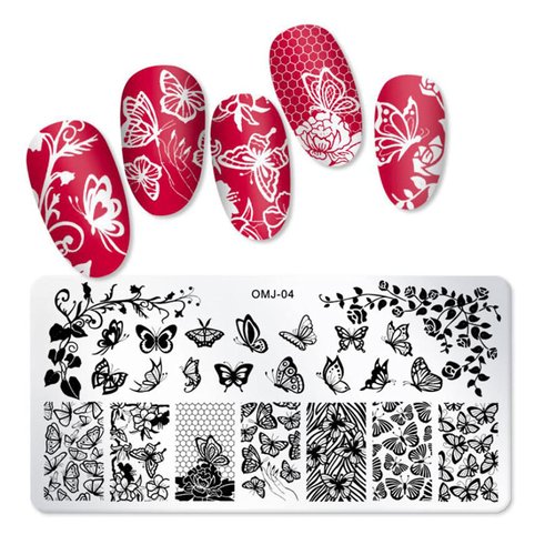 3pcs Nail Stamper Plate Kit Butterfly Leaves Image Nail Stamping Template with Clear Stamp and Scraper for Nail Art Design