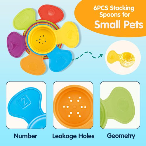 Guinea Pig Toys, Stacking Cups for Rabbits, 6PCS Feeding Spoons Bunny Nesting Toys, Pet Supplies, Stackable Snack Cup Chew Toys, Chinchilla and Parrot Enrichment Toys for Hiding Food and Playing