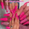 KQueenest Long Medium Press On Nails Coffin Nails Press Ons Gloss,Vibrant Hot Pink Color Full Cover Long Fake Nails For Women Girls,Thick Gel Square Tip Nails Acrylic False Nails Set,24 Pcs