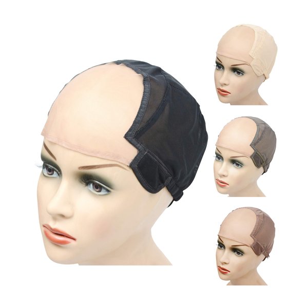 YANTAISIYU Wig Cap Stretch to Ear Wig Cap U Part Lace Wig Cap with Adjustable Straps for Women Wig Making (Black M 22 Inch)