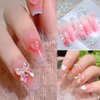 Spring Nail Art, 7Boxes Holographic Flower Nail Charms 3D Pink White Flower Bow Gold Butterfly Nail Art Design Manicure DIY Decoration for Acrylic Nails