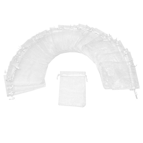 Bezall 50Pcs Sheer Organza Bags 4x6 Inch, White Wedding Party Favor Bags with Drawstring, Jewelry Gift Bags Christmas Candy Pouches