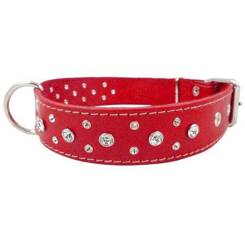 Dogs My Love Genuine Red Leather Rhinestone Dog Collar 1.6x27 Fits 19"-24" Neck