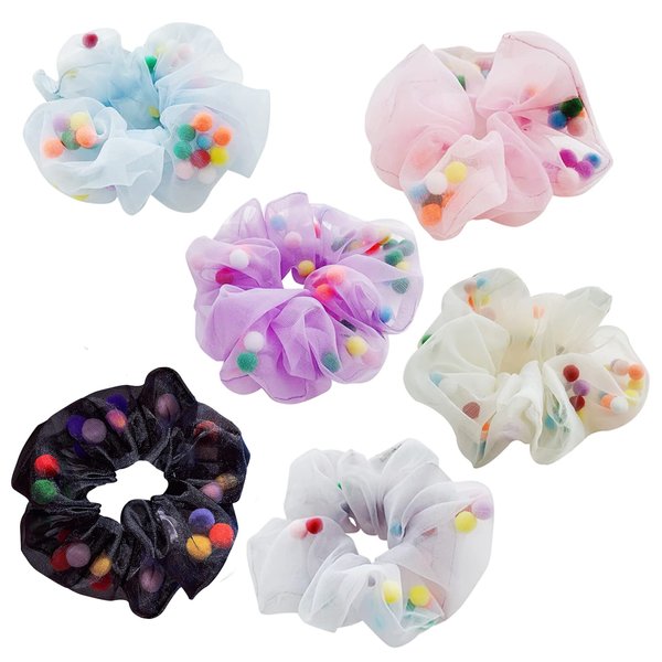 6 Pack Colored Ball Dance Bun Net Tuck Net Hair Scrunchies for Girl Rich Tones Bun Covers Mesh String Bobbles Elastic Headdress Ties Ponytail Bun Holders Hair Donut Hair Accessories for