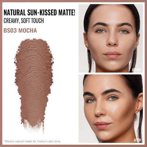 Oulac Matte Bronzer Powder Face Makeup with Mirror - Natural SunKissed Bronzer Look,Highly Pigmented Cream Bronzer, Long Lasting Glow, Easy to Blend, Vegan & Cruelty-Free BS03