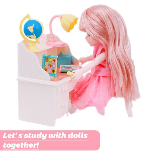 19Pcs Study Set for 11.5inch Dolls, Doll Accessories with 19Pcs Study Set Including Laptop Ruler Pencils for Girls Birthday Gifts