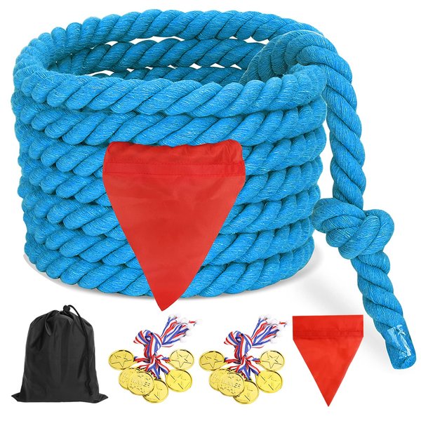 CWLAKON Tug of War Rope for Kids and Adults, Field Day Family Reunion Birthday Party Games, Outdoor Camping Picnic Games, Summer Backyard Carnival Games, Perfect for Team Building Activities Blue