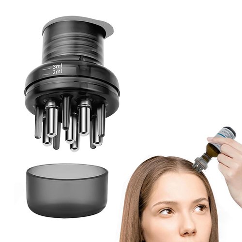 COMF-PRO Dual Application Scalp Hair Oil Comb - Hair Care Scalp Scrubber with Massage Balls Hair Oil Applicator Scalp Treatment Root Comb Applicator Bottle for Essential Oil(Matte Black)
