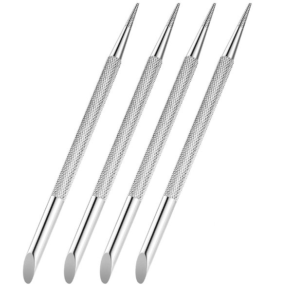 4Pcs Stainless Steel Cuticle Remover Professional Double Head Nail Art Cuticle Pusher Nail Stick Needle Manicure Pedicure Nail Care Tool for Fingernail and Toenail, Silver