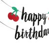 JENSENLIN Cherry Happy Birthday Banner,Fun Sweet Cherry Glitter Paper Sign for Happy Birthday Party Decorations.(Black)