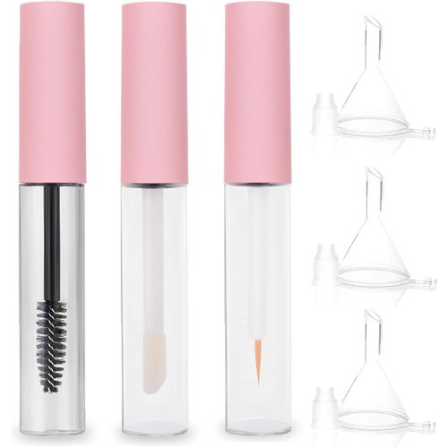 Pink Empty Mascara Tube, 3 PCS 10ML Empty Mascara Tube and Wand, Eyeliner Tube and Lip Gloss Tubes for Castor Oil Mascara Makeup