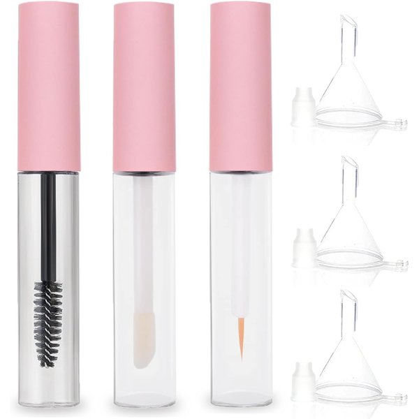 Pink Empty Mascara Tube, 3 PCS 10ML Empty Mascara Tube and Wand, Eyeliner Tube and Lip Gloss Tubes for Castor Oil Mascara Makeup