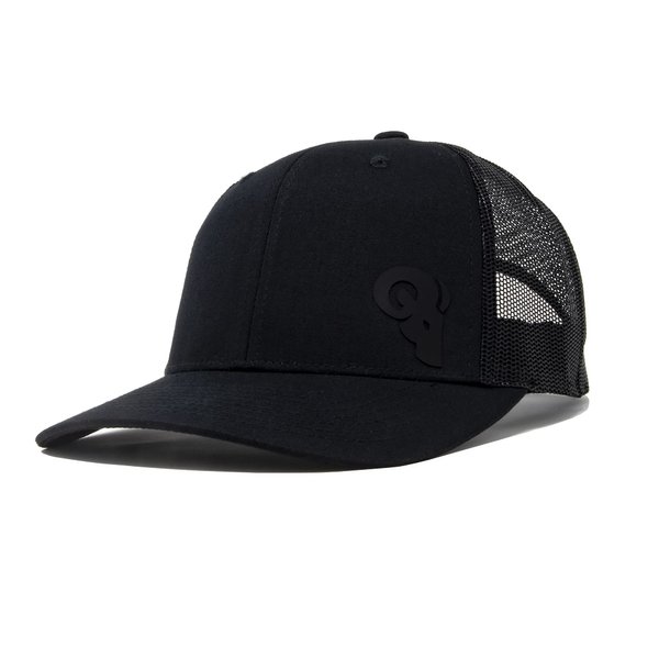 RAM ADVANTAGE Sportsman Trucker Hat | Silicone Logo Mesh Snapback Cap Premium Quality Durable Comfortable Fit (Blackout)