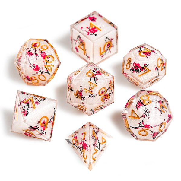 GU BEI TE DND Dice Set 7-Pcs, Sharp Edge Plum Flower Style Resin Dice Polyhedral Resin Sharp Edge Dice for Roleplaying Games Dungeons and Dragons RPG MTG Table Games（Plum Flower）