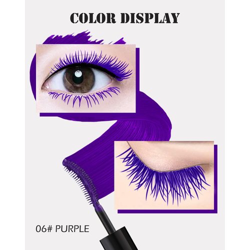 Waterproof Purple Mascara Volume and Length,Long Lasting Non Clumping Curling Voluminous Colored Mascara for Eyelashes, Colorful Volumizing Tubing Mascara for Women Eye Makeup Cosplay Party-06