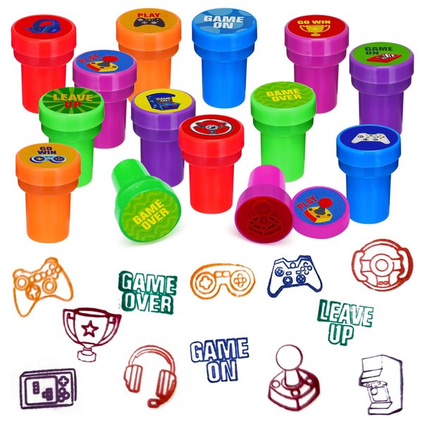 Cinrobiye 24 Pcs Video Game Party Stampers for Boys Girls,Gamer Party Birthday Party Supplies Favors, Classroom Rewards Carnival Prizes, Goodie Bag Pinata Fillers for Game On Party