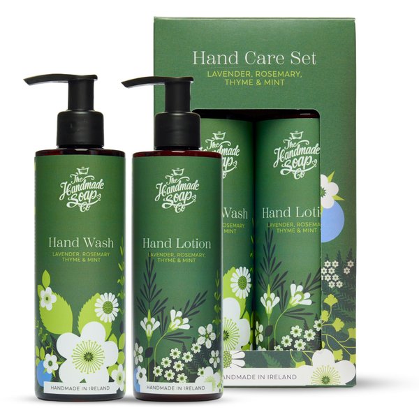 The Handmade Soap Company Hand Wash & Hand Lotion Duo Set, Lavender, Rosemary, Thyme, & Mint Hand Care Gift Set, Liquid Hand Soap, Moisturizing Lotion, 10 fl oz Each