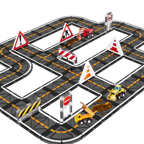 Magnetic Tiles, Magnetic Blocks Engineering Construction Vehicle Road Set, Toddler Toys for 3 4 5 Year Old Boys Girls Montessori Preschool Classroom Must Haves STEM Educational Kids Toys Birthday Gift
