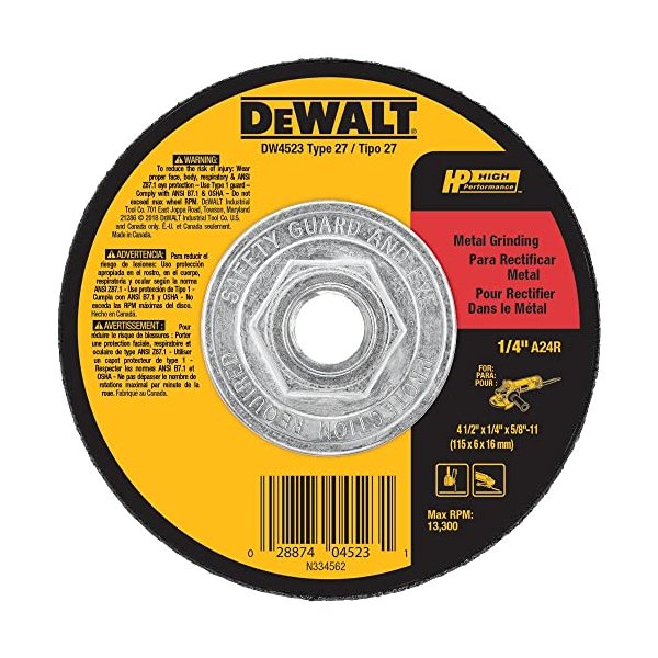 DEWALT Grinding Wheel, General Purpose for Metal, 4-1/2-Inch x 1/4-Inch x 5/8-Inch (DW4523)