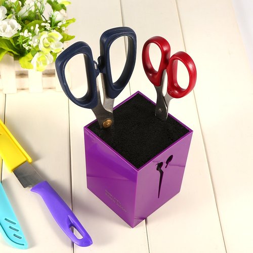 Sonew Salon Scissors Holder Hairdressing Scissors Storage Case Keeper Acylic Hairdressing Combs Clips Desktop Desk Organizer Anti-skid Scissors Storage Box Accessories for Hair Stylist(Purple)