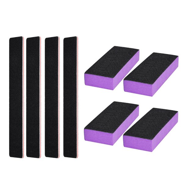 LNAUJS Portable Manicure Tools Kit, 8 Pack Nail File and Buffer Block with 100/180 Grit, Black Nail Pedicure File for Sanding, Buffing, Grinding and Polishing