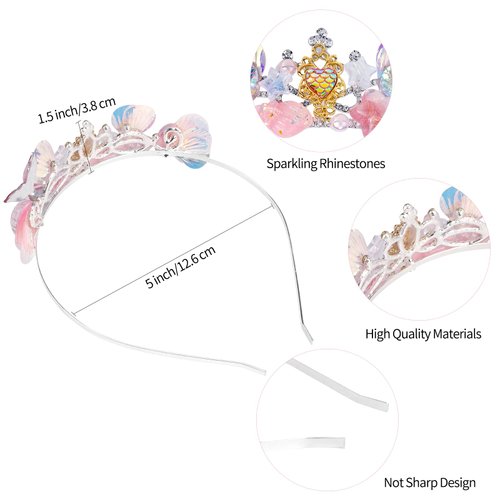 Araluky Mermaid Crown for Girls Mermaid Headband for Little Mermaid Party Decorations Ariel Birthday Party Supplies - Pink