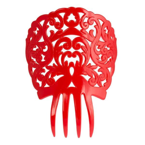 Ole Ole Flamenco Hair Comb for Dancers with Ornamental Design Spanish Hair Pins for Dancers (Red)