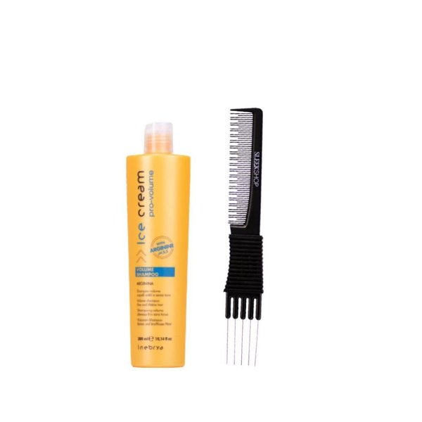 kuss Inebrya Ice Cream Pro Volume Shampoo (10.14 oz) with Teasing Comb Pack of 1