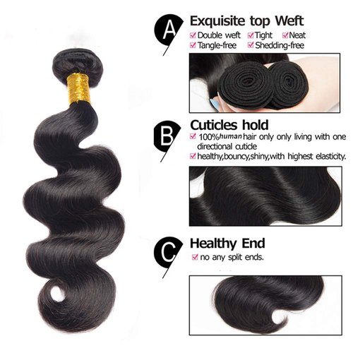 Hswpawk Human Hair Bundles Body Wave 3 Bundles Human Hair 100% Unprocessed Brazilian Virgin Hair Bundles Deals Human Hair Weave Body Wave Bundles Human Hair Extensions Natural Black Color 22 24 26Inch