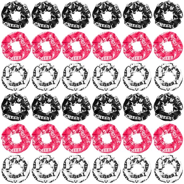 Riceshoot 36 Pcs Cheer Scrunchies Cheer Hair Accessories Cheerleader Gifts Cheer Hair Ties Cheerleading Head Bands Elastics for Women Girls Cheer Team Player Birthday Holiday Party Gift, 3 Colors