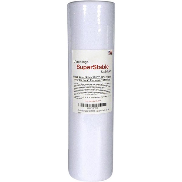 Superpunch Cloud Cover Stitch 12 inch x 10 Yard Roll, SuperStable Lightweight Stabilizer, Over The Back Fusible, Iron On Soft Cutaway Stabilizer for Embroidery Machines Backing - White - Made in USA