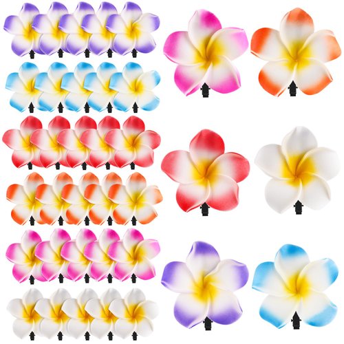 36 Pack 7cm/2.76inch Plumeria Flower Hair Clips Hawaiian Foam Flower Clips Artificial Hair Clip for Women Girls Bridal Wedding Party Beach Hair Decorations