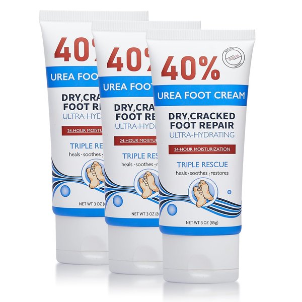 OUKEYA Urea Cream 40 Percent Tube 3 Oz, Urea Foot & Hand Cream for Dry Cracked, 40 per Urea Lotion for Feet Maximum Strength (3 Packs)