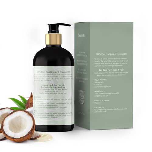 Essencetics Fractionated Coconut Oil 16 oz - 100% Pure & Natural Liquid Coconut Oil for Skin, Body, Face, & Hair - Natural Cold Pressed, Organic Massage Oil for Massage Therapy & Date Night