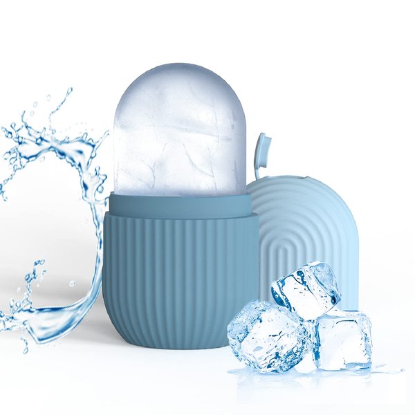 Joyeee Ice Face Roller, Reusable Silicone Mold Face Massage Eye Facial Beauty Skin Care Tools Apply Ice for Shrink Pores Anti Wrinkle Reduce Puffiness Improve Skin Elasticity, Striped, Light Blue