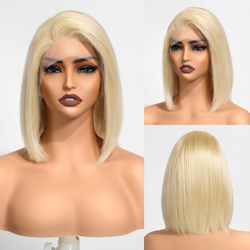 DWY 13x4 HD Lace Front Wigs Human Hair Light Warm Blonde Wigs for Women Natural Short Bob Wig Human Hair 12Inch Free Part Blonde Wig Human Hair with Baby Hair