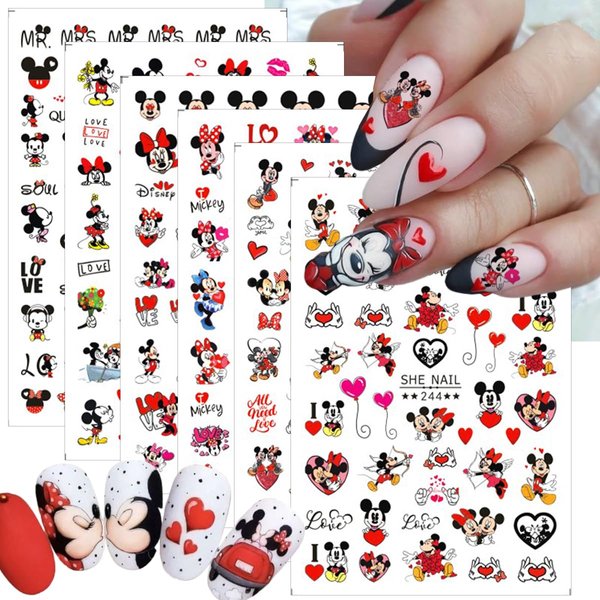 6 Sheets Valentine's Day Nail Art Stickers 3D Cute Cartoon Nail Decals Self Adhesive Love Heart Red Lips Design Nail Stickers Romantic Valentines Nail Decorations Supplies for Women Girls