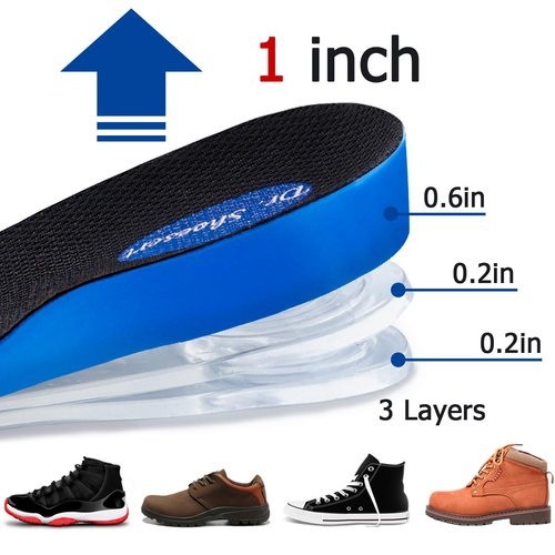 Dr. Shoesert 3-Layer Adjustable Height Increase Insoles, 3/4 Length Shock Absorption Cushion Heel Lift Inserts (Small, Blue)