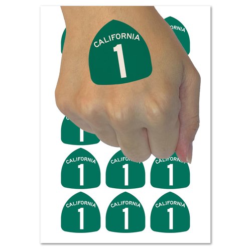 California Highway One Pacific Coast Sign Temporary Tattoo Water Resistant Fake Body Art Set Collection - 15 2" Tattoos (1 Sheet)