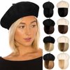 Lansigreen Hat Wig Beret Hat with Hair Extensions Classic French Wool Hat Attached 12" Straight Short Bob Hairpiece Synthetic for Women Medium Brown