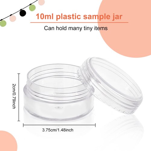BENECREAT 30 Pack 1.47"x0.78" (10ml) Empty Clear Plastic Bead Storage Container jar with Rounded Screw-Top Lids for Beads, Nail Art, Glitter, Make Up, Cosmetics and Travel Cream