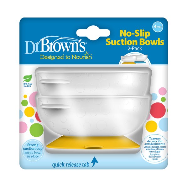 Dr. Brown's No-Slip Strong Suction Bowl for Babies and Toddlers, BPA Free - 2-Pack