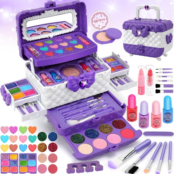 Kids Makeup Kit for Girl, 54PCS Washable Kids Makeup Kit Girl Toys, Real Little Girls Makeup Kit for Kids Children Toddler Princess, Birthday Gifts Christmas Toys for Girls 4 5 6 7 8 9 10 Year Old