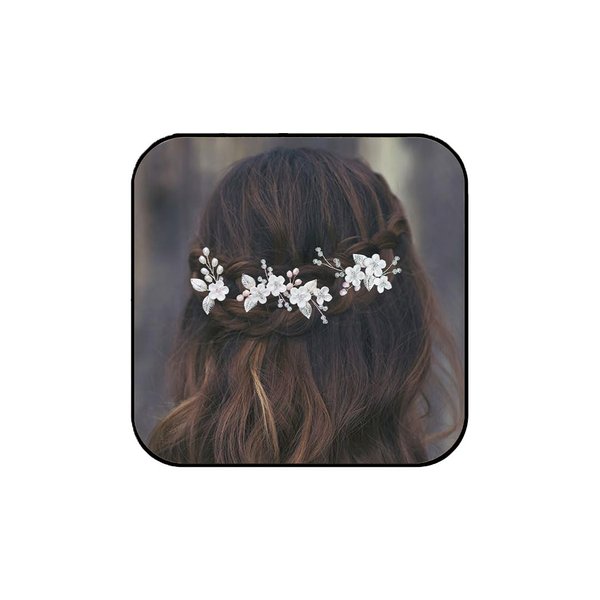 Flower Bride Wedding Hair Pins Rhinestone Bridal Headpieces Leaf Hair Accessories Hair Piece for Women Bridesmaid (Pack of 3)（silver ）