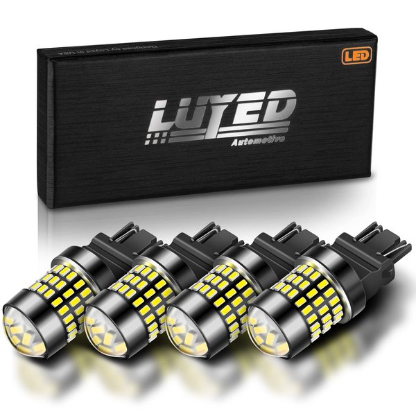 LUYED 3156 3157 LED Bulb Back Up Reverse Lights 6500K Xenon White Super Bright 3056 3057 3057K 4157 LED Bulbs with Projector for Tail Turn Signal Brake DRL Lights,Pack of 4