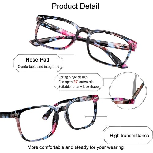 YEIN Bifocal Reading Glasses with Blue Light Blocking Lenses, Bifocal Reader for Women, Vintage Square frame with Spring Hinge (+0.50/+2.50 magnification)