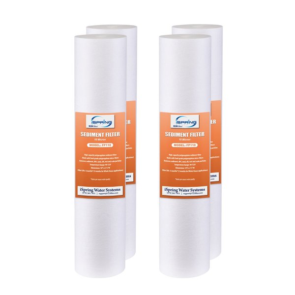 iSpring FP110X4 10 micron 10" x 2.5" Universal Sediment Filter Cartridges, 15000 gallon, Multi-layer, 4-Pack